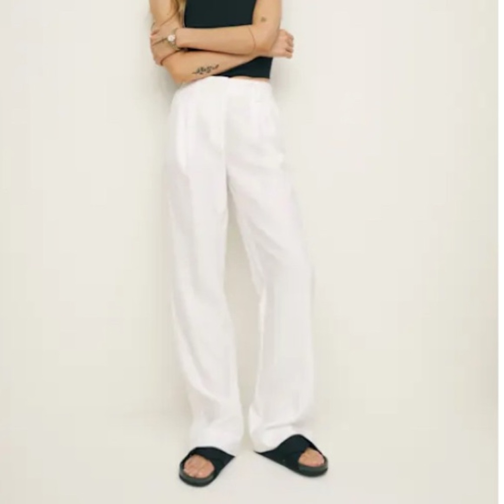 Reformation Petites Alex Linen Mid Rise Pant Ivory - Size 2P